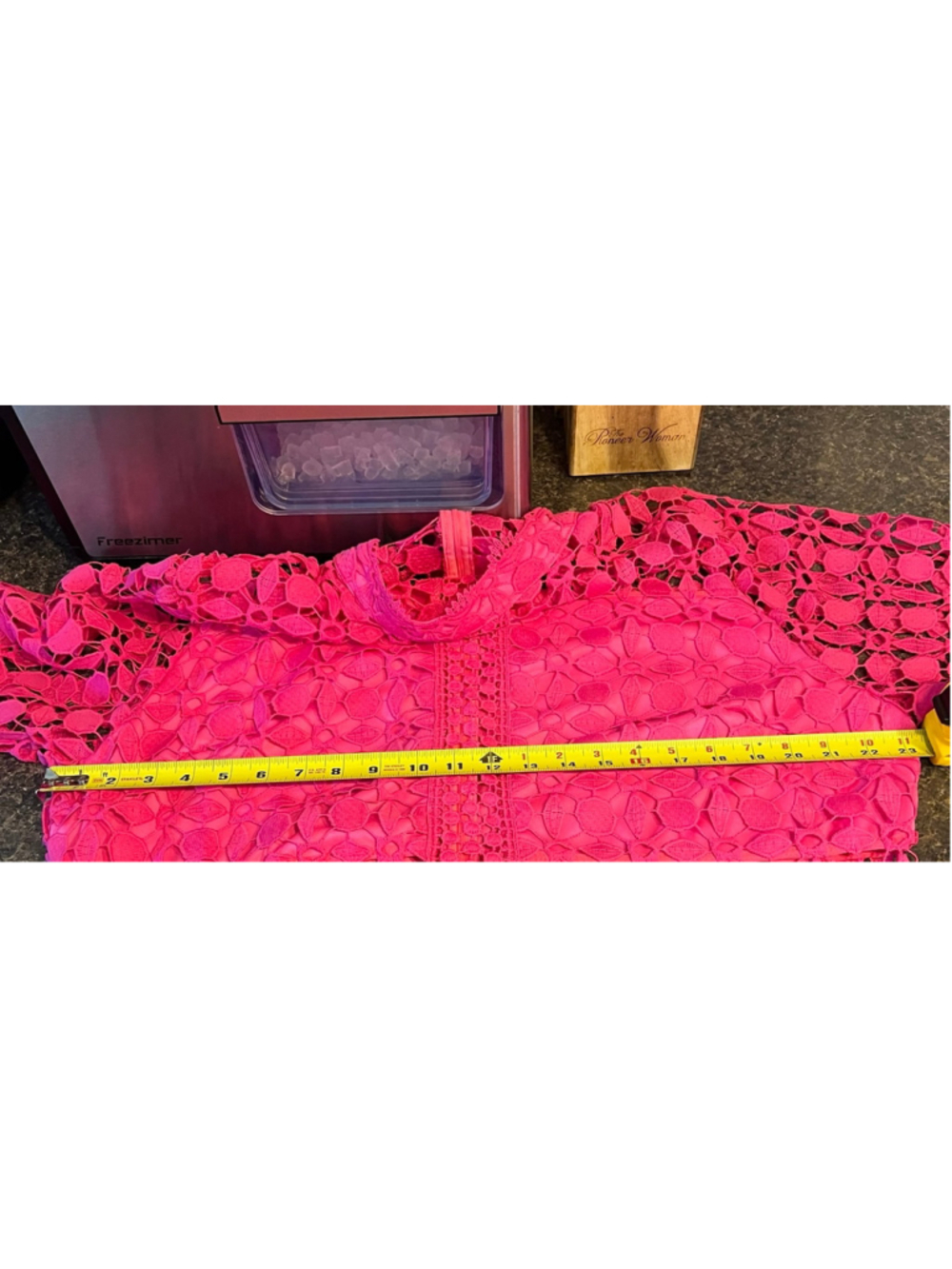 Eilly Bazar Women's Elegant Stand Collar Lace Hollow-Out Hot Pink Dress - Picture 8 of 12